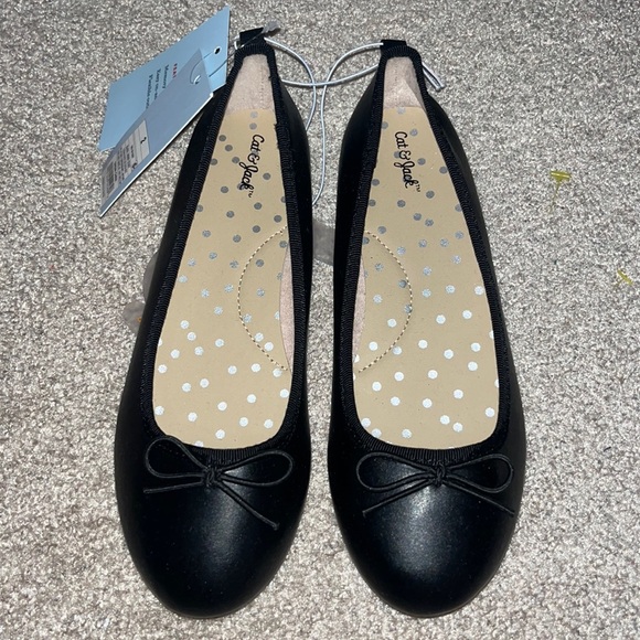 NWT Cat & Jack girls black flats size 2 - Picture 1 of 3